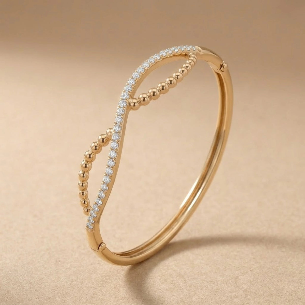 Gold Bead & Pavé Twist Bangle