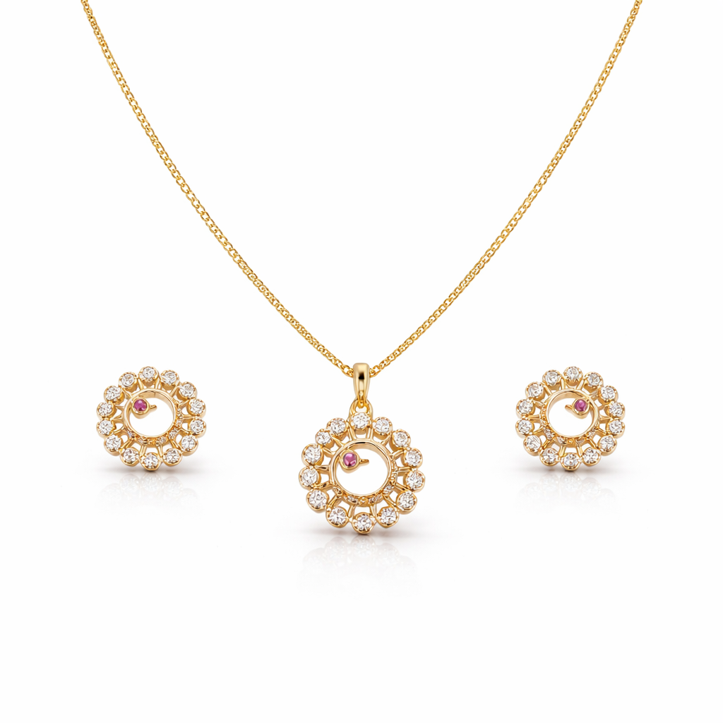 Radiant Floral Ruby Pendant Set