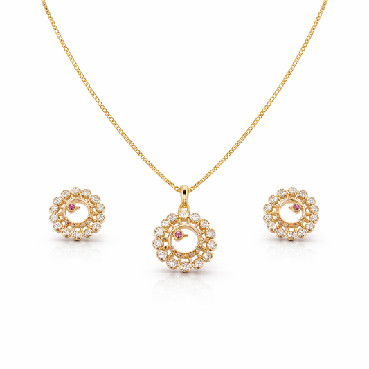 Radiant Floral Ruby Pendant Set
