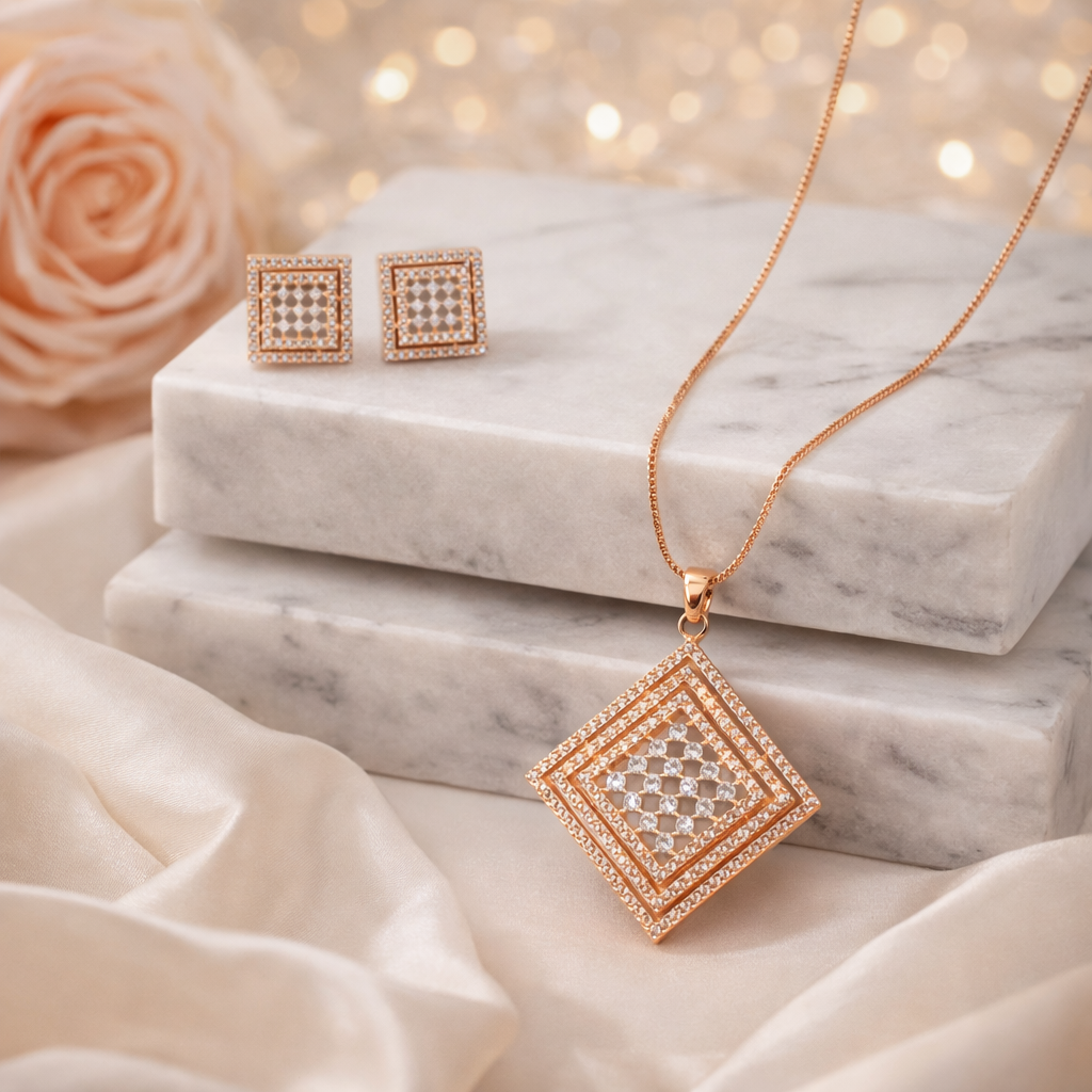 Elegant Rose Lattice Pendant Set