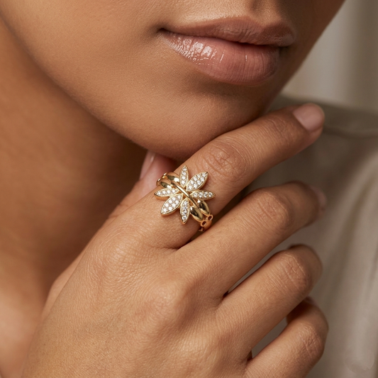 Radiant Floral Star Gold Ring