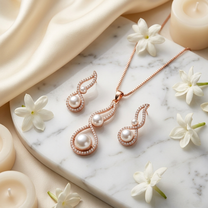 Rose Gold Pearl Infinity Set