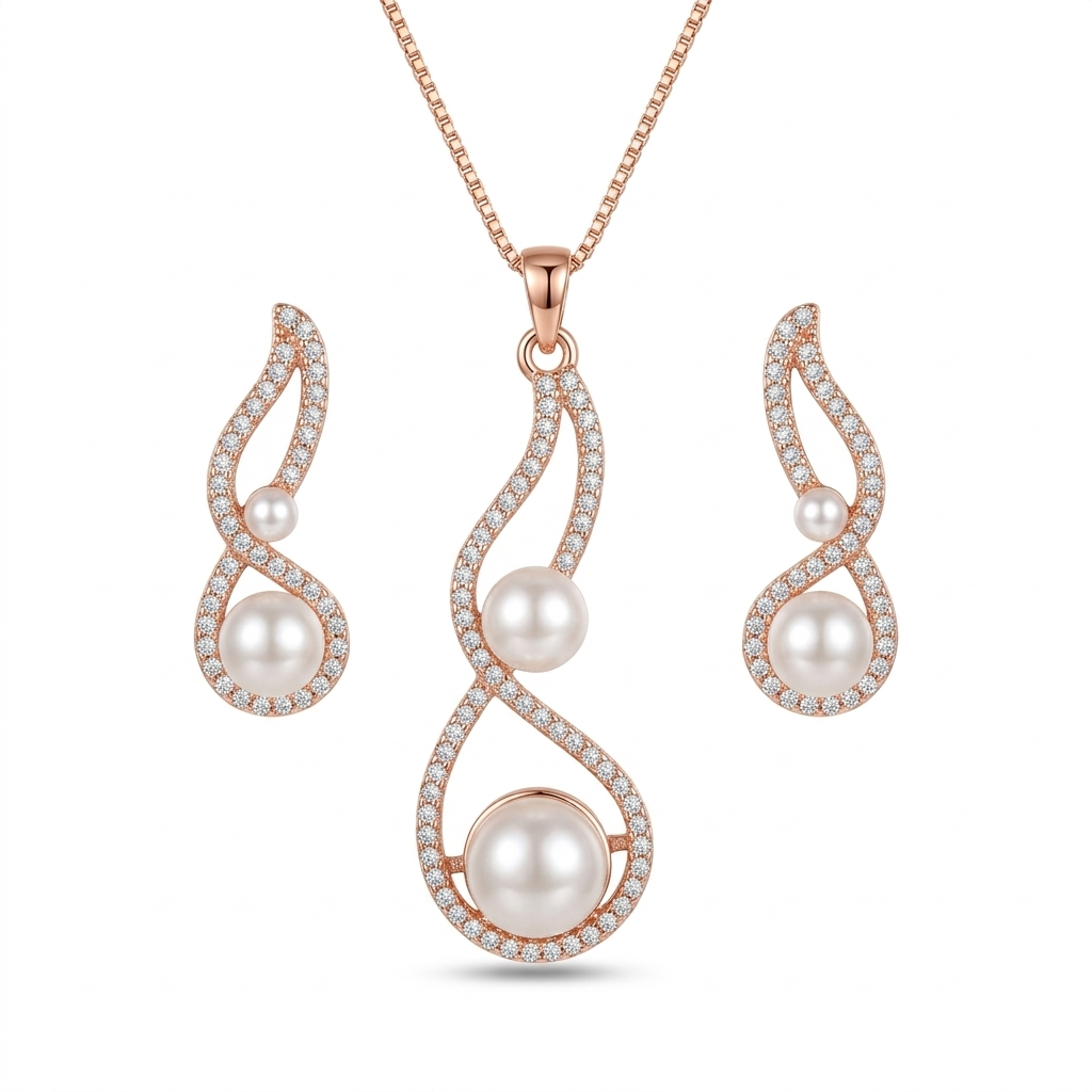 Rose Gold Pearl Infinity Set