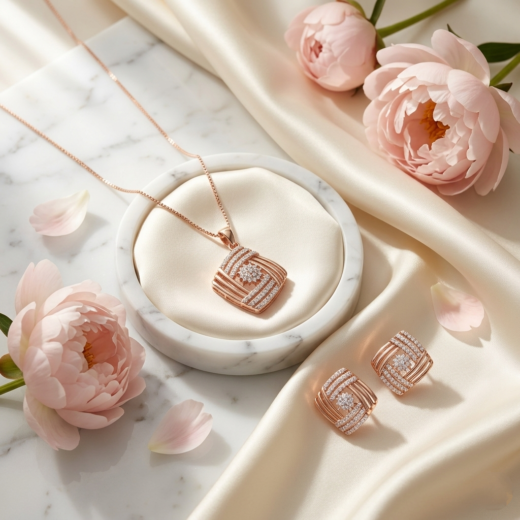 Geometric Rose Gold Pendant Set