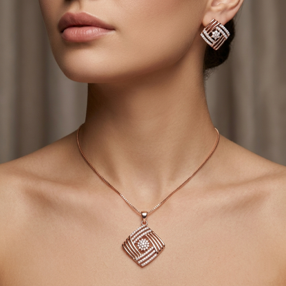 Geometric Rose Gold Pendant Set