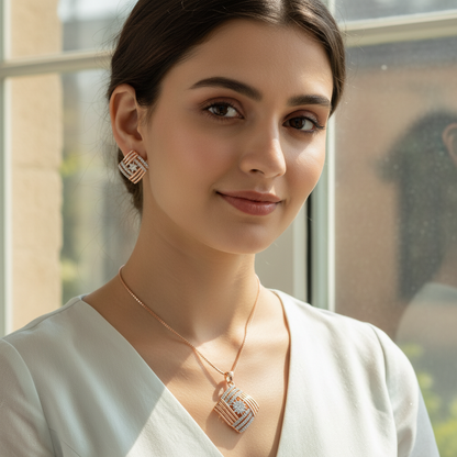 Geometric Rose Gold Pendant Set