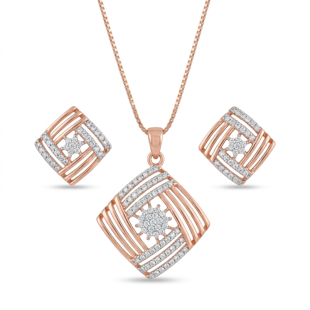 Geometric Rose Gold Pendant Set