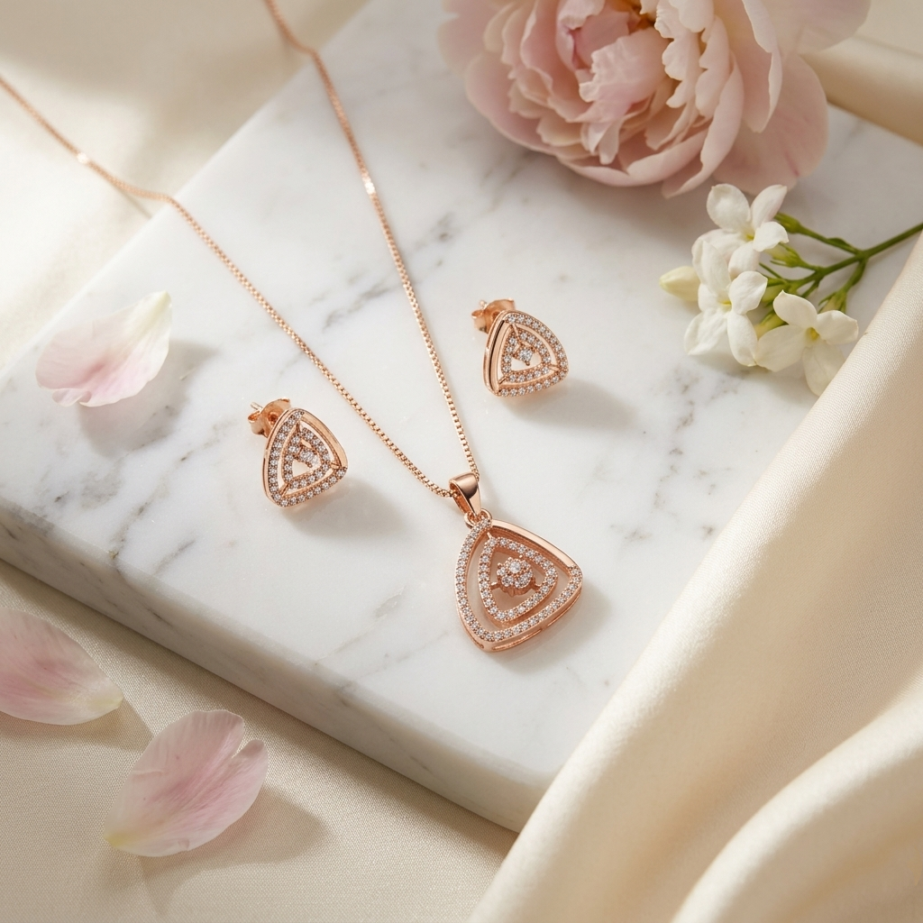 Celestial Rose Geometric Pendant Set