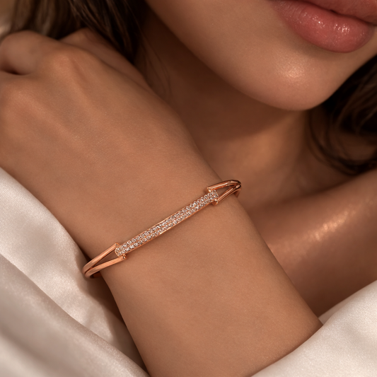 Rose Glimmer Open-Work Bangle