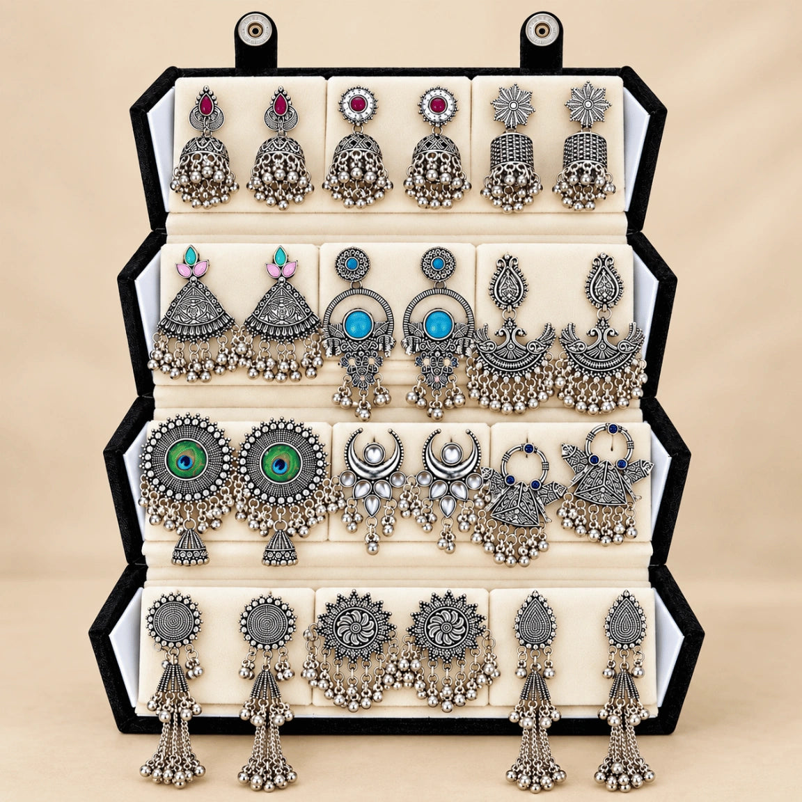 Oxidised Jhumka & Earrings Combo Set