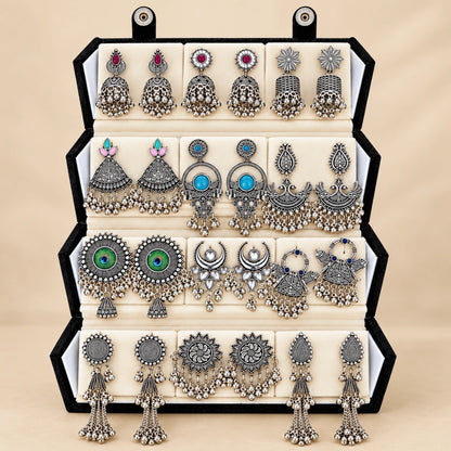 Oxidised Jhumka & Earrings Combo Set