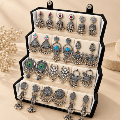 Oxidised Jhumka & Earrings Combo Set
