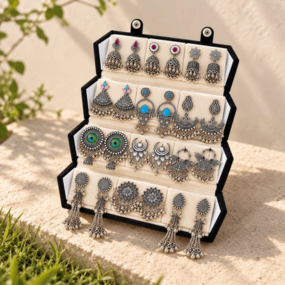 Oxidised Jhumka & Earrings Combo Set