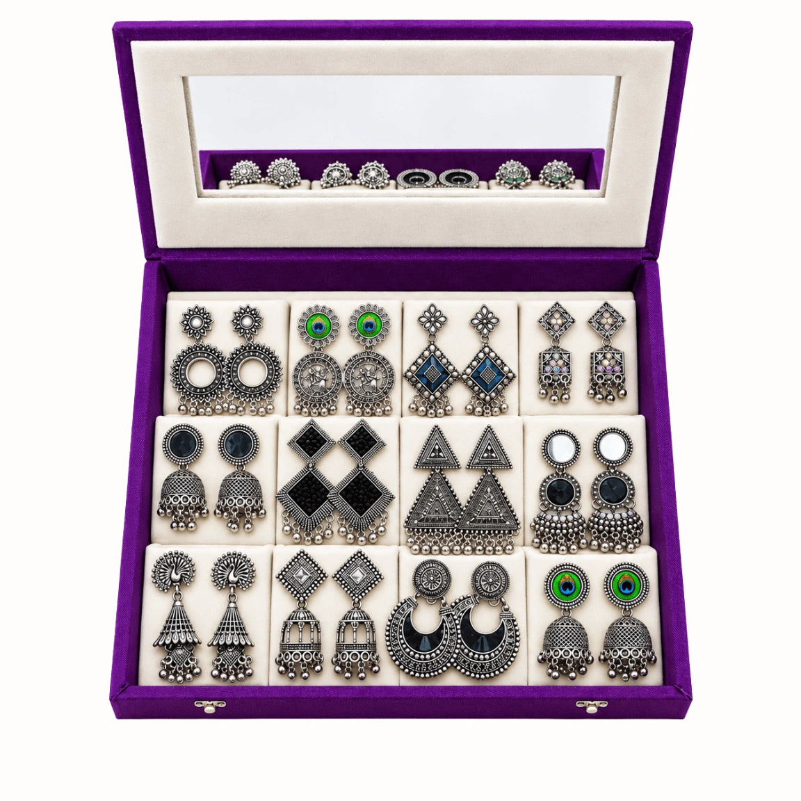 Oxidised Earrings Set with Jewellery Box | Jhumka Combo