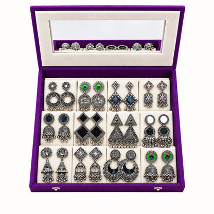 Oxidised Earrings Set with Jewellery Box | Jhumka Combo