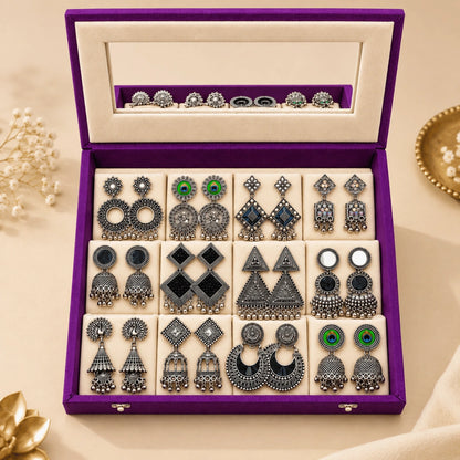 Oxidised Earrings Set with Jewellery Box | Jhumka Combo