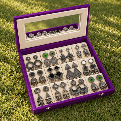 Oxidised Earrings Set with Jewellery Box | Jhumka Combo