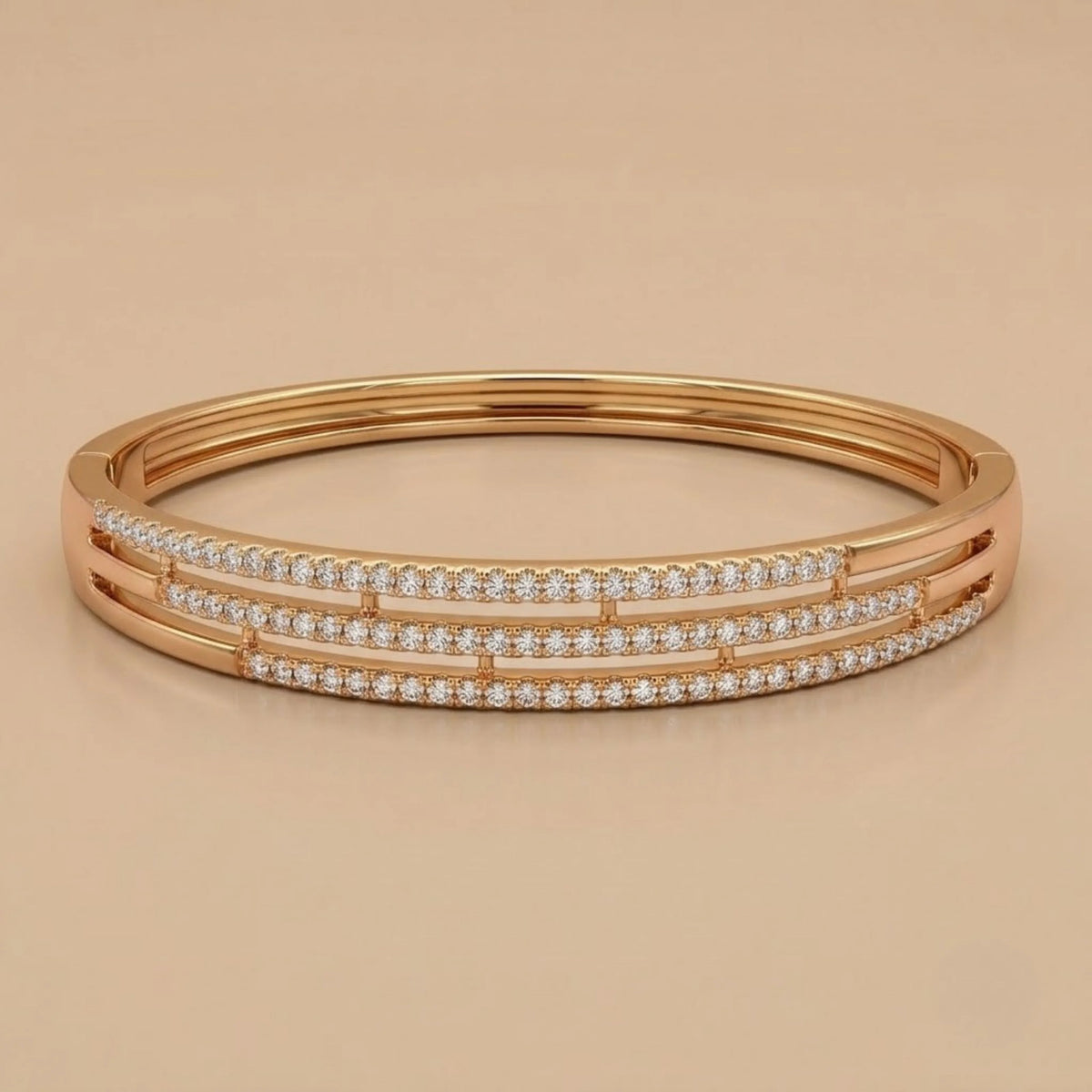 Rose Gold Triple Row Pavé Bangle