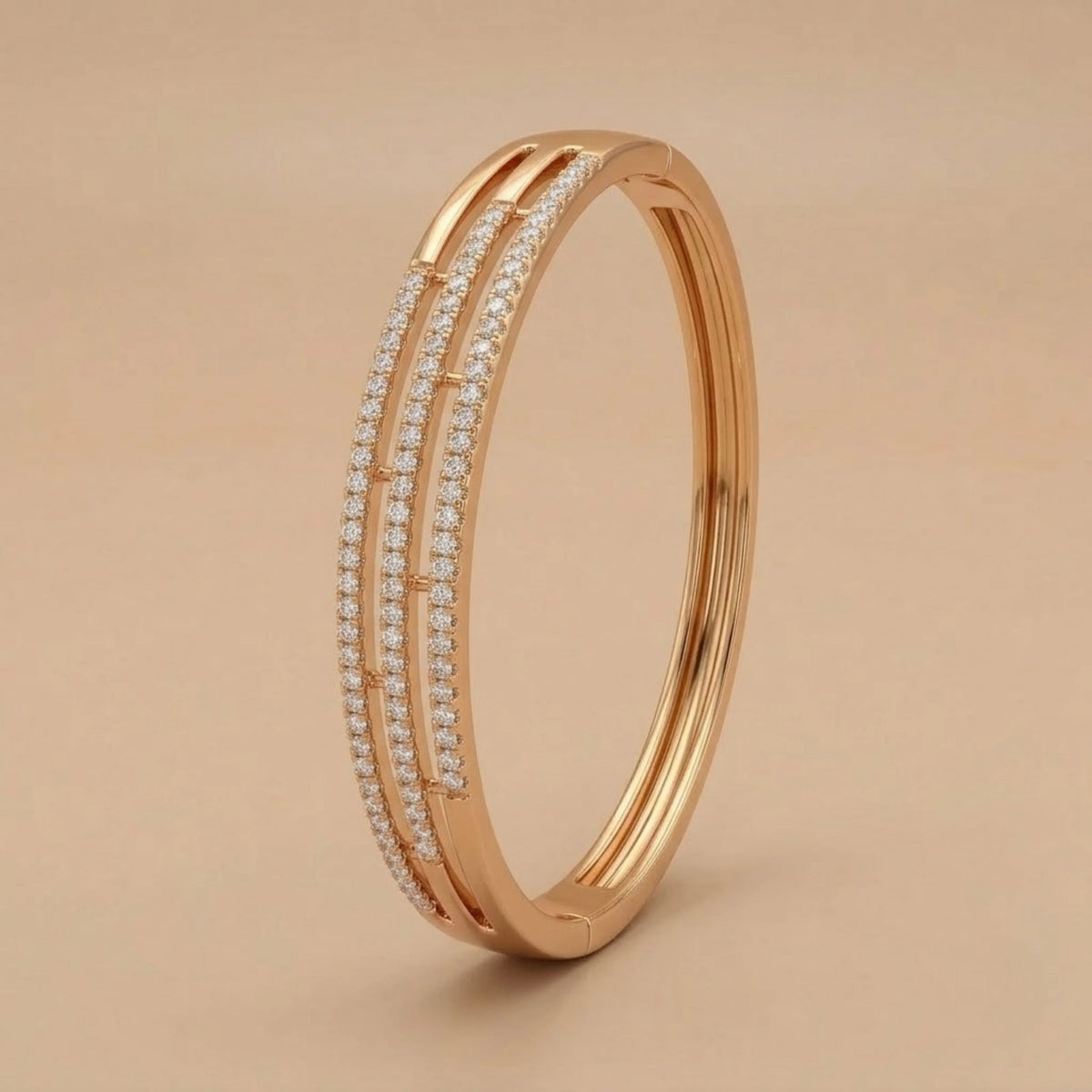 Rose Gold Triple Row Pavé Bangle