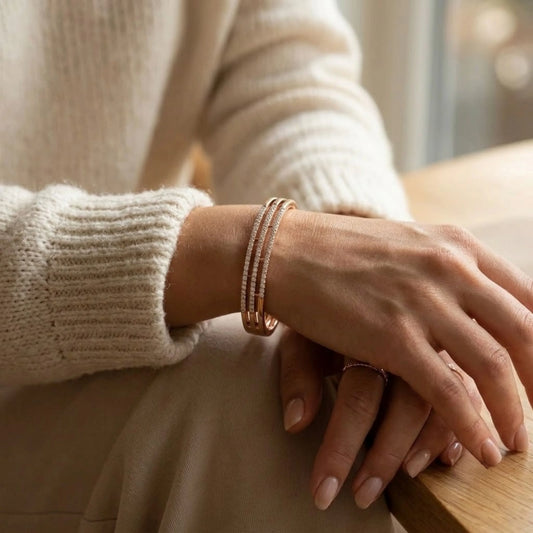 Rose Gold Triple Row Pavé Bangle