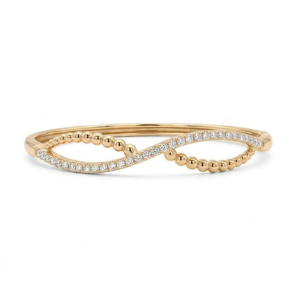 Gold Bead & Pavé Twist Bangle