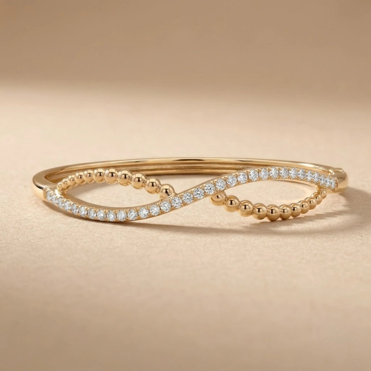 Gold Bead & Pavé Twist Bangle