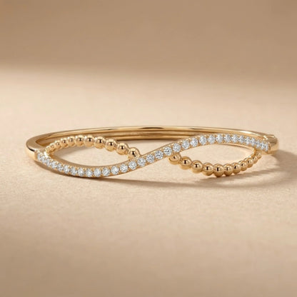 Gold Bead & Pavé Twist Bangle