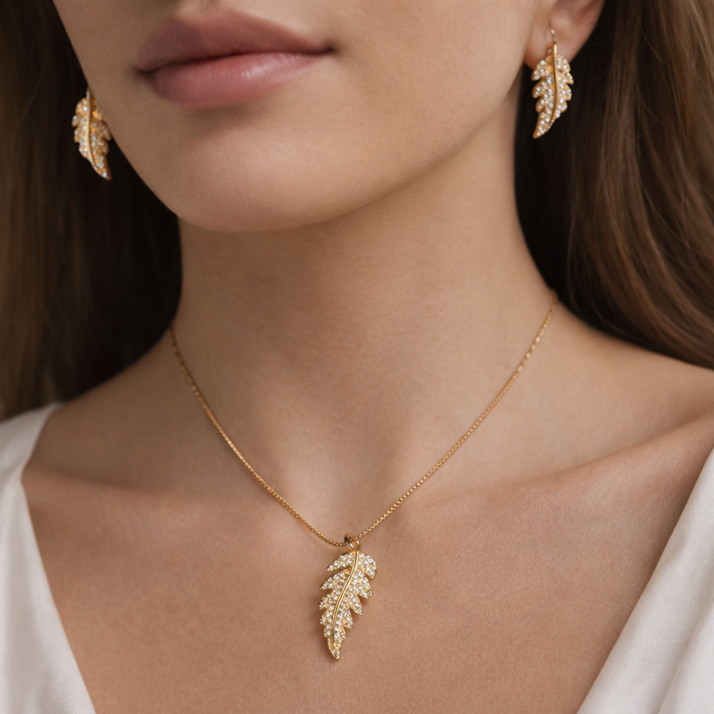 Golden Leaf Pendant Set