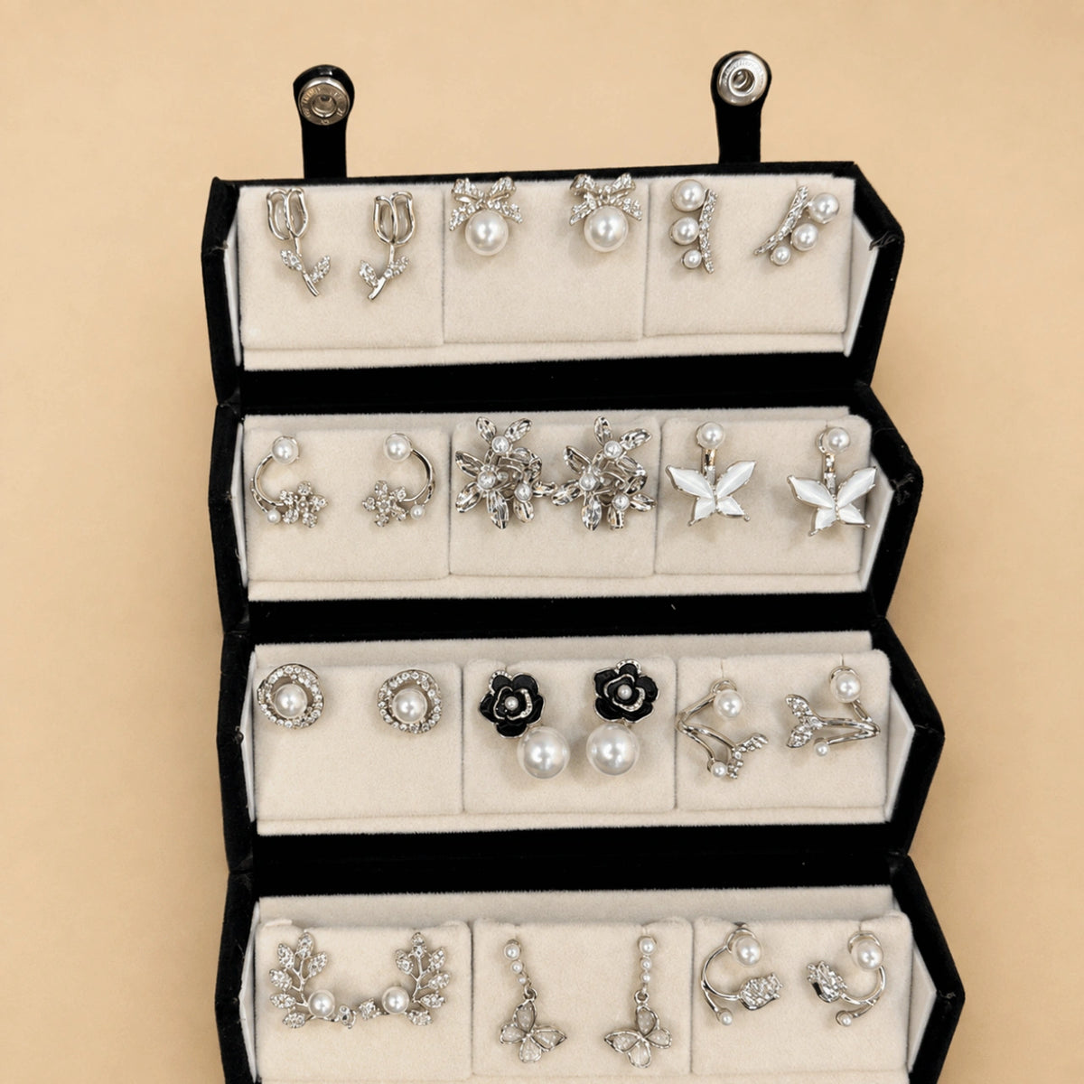 Silver Vine – 12 Pairs Korean Silver Stud Earrings Set with Velvet Box