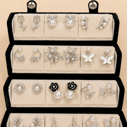Silver Vine – 12 Pairs Korean Silver Stud Earrings Set with Velvet Box