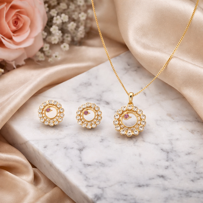 Radiant Floral Ruby Pendant Set