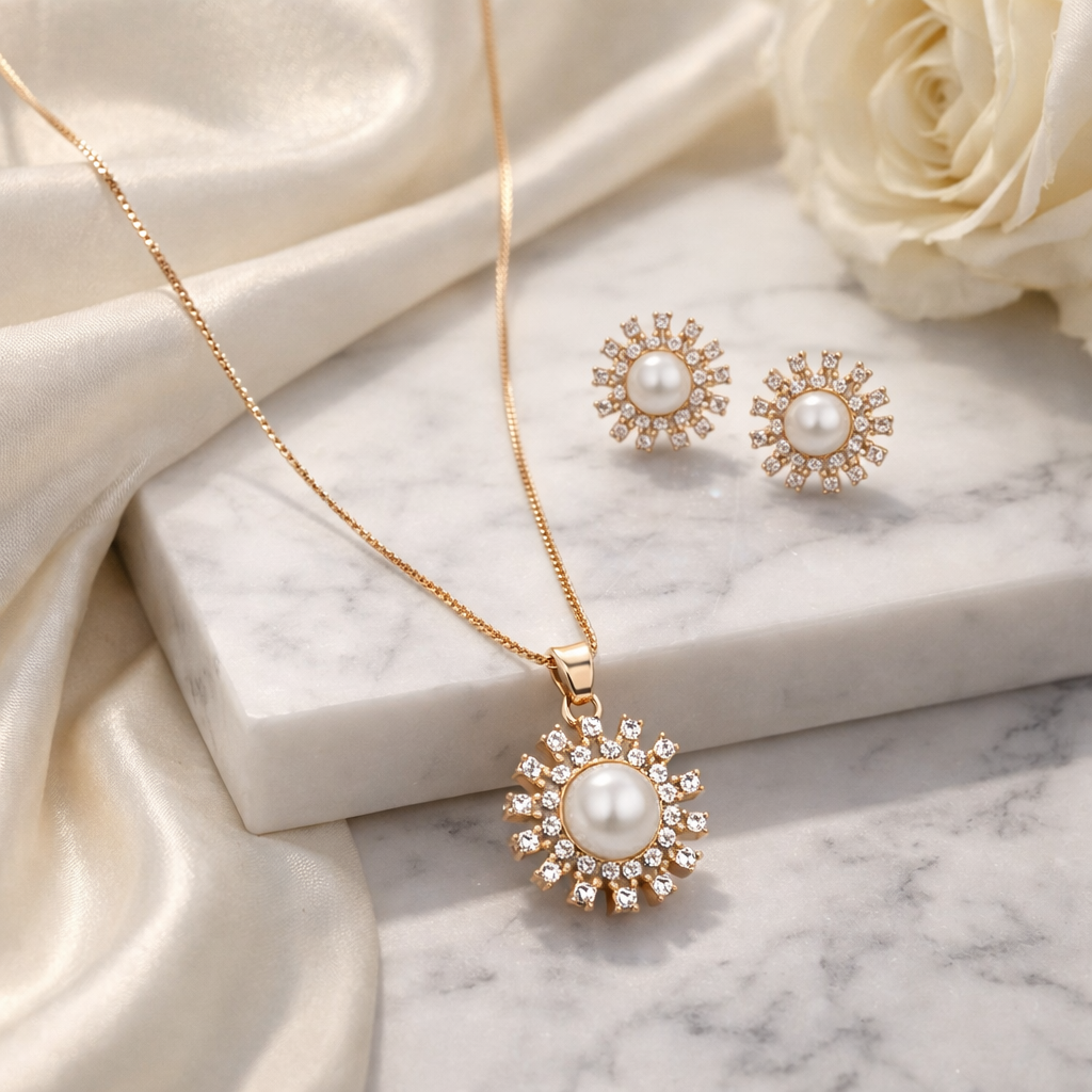 Celestial Pearl Sunburst Jewellery Set