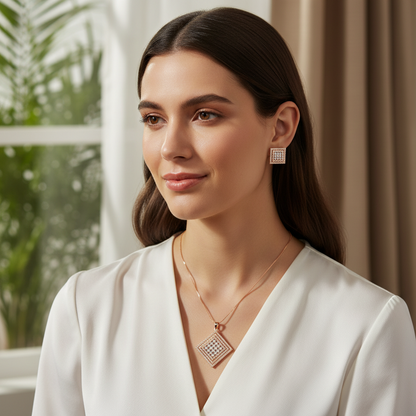 Elegant Rose Lattice Pendant Set