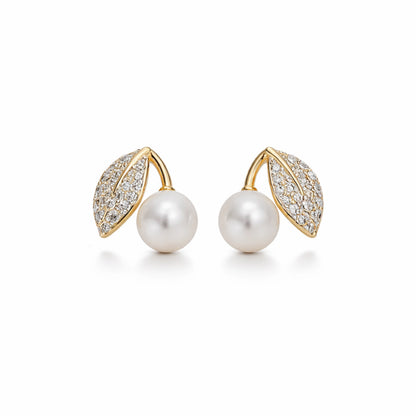Golden Leaf Pearl Studs