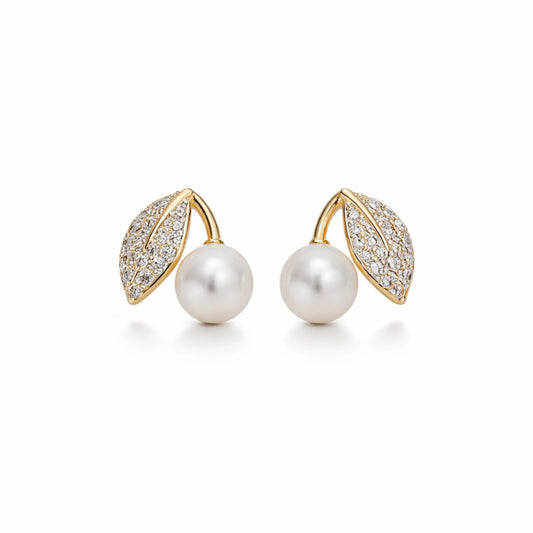 Golden Leaf Pearl Studs