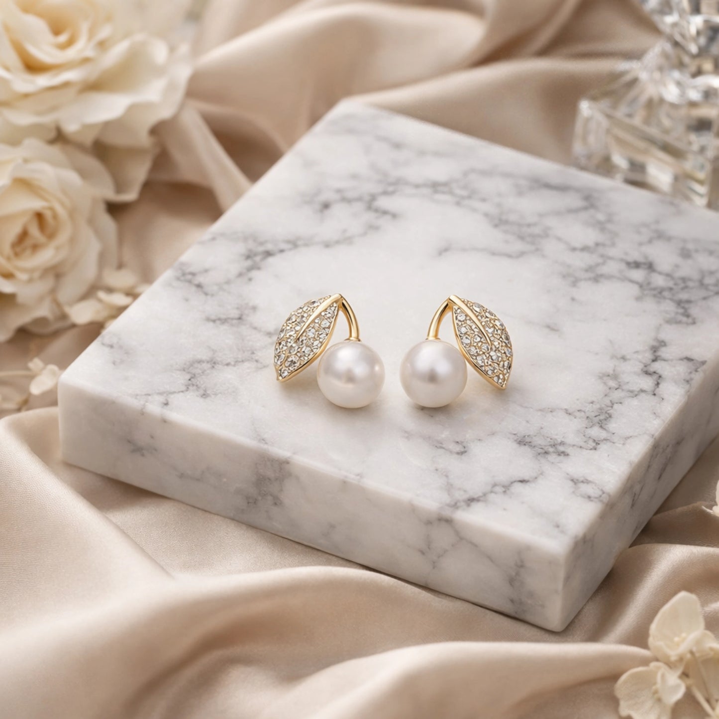 Golden Leaf Pearl Studs