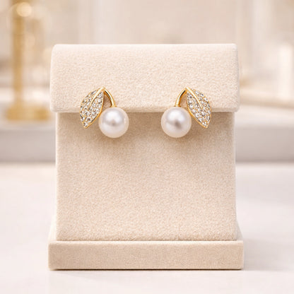 Golden Leaf Pearl Studs
