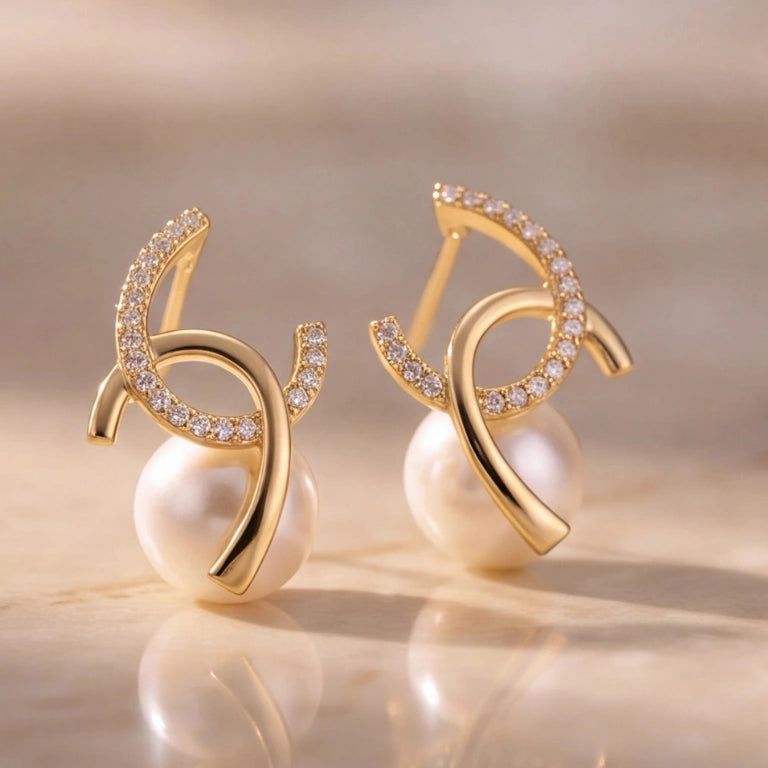 Celestial Orbit Pearl Pavé Studs
