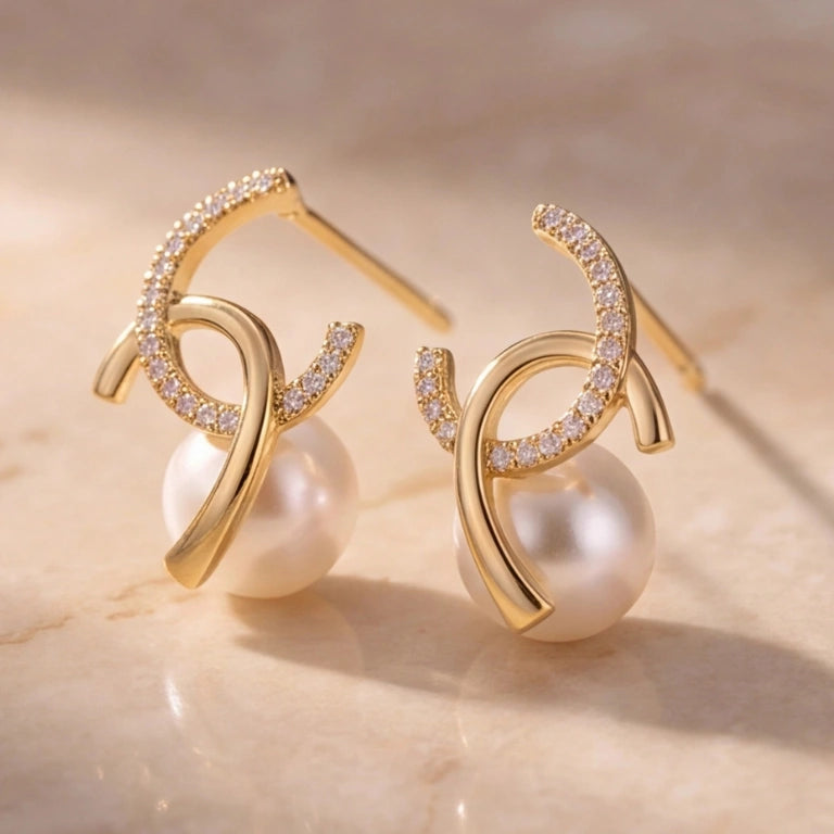 Celestial Orbit Pearl Pavé Studs