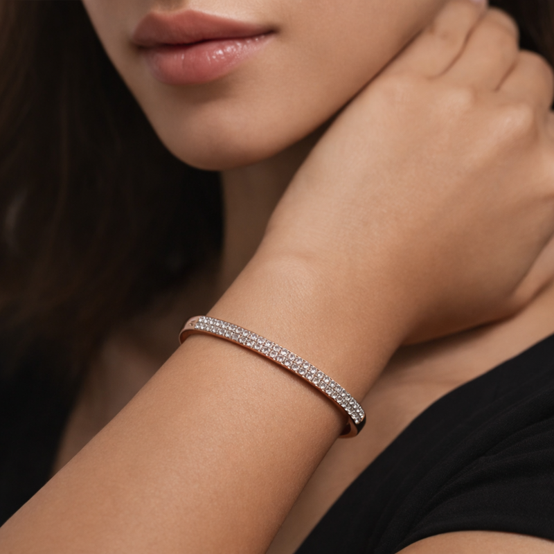 Dual Tone Crystal Line Bangle