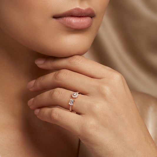 Toi et Moi Emerald & Halo Ring