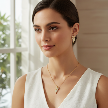 Golden Leaf Pendant Set