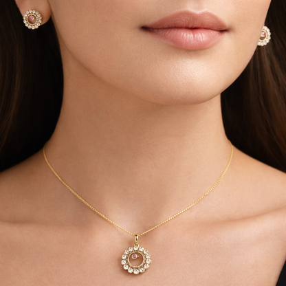 Radiant Floral Ruby Pendant Set
