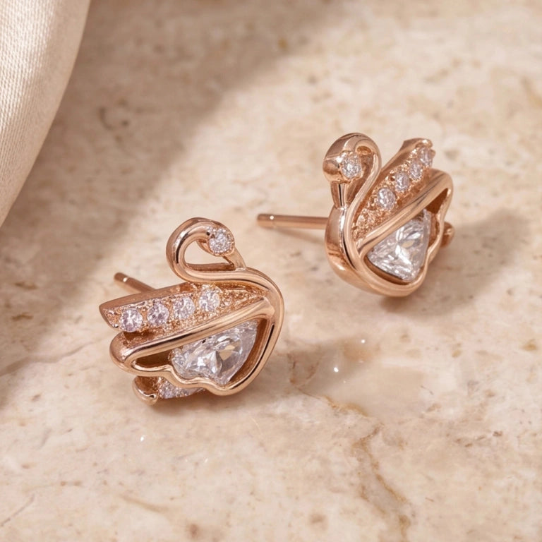 Elegant Rose Gold Swan Earrings