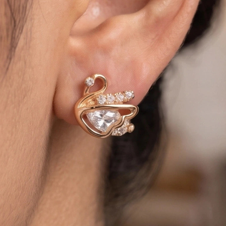 Elegant Rose Gold Swan Earrings