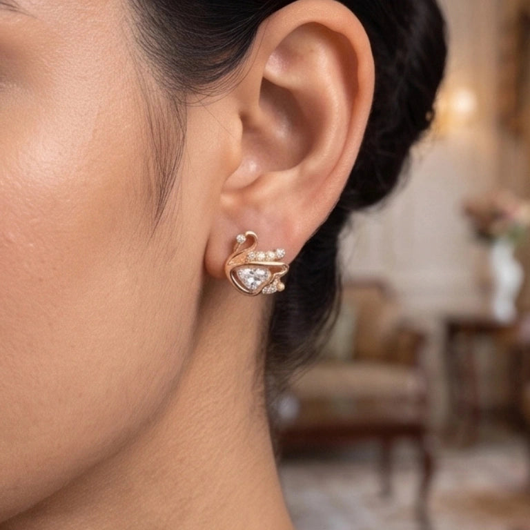 Elegant Rose Gold Swan Earrings