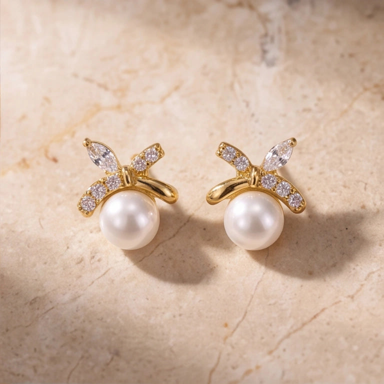 Ethereal Ribbon Pearl Artisan Studs