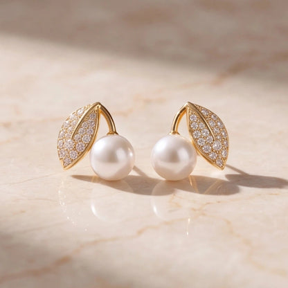 Golden Leaf Pearl Studs