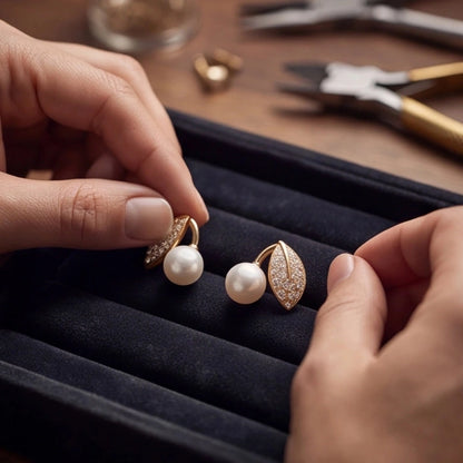 Golden Leaf Pearl Studs