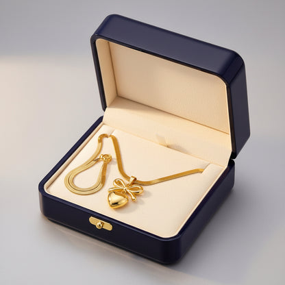 Elegant Bow Heart Herringbone Necklace